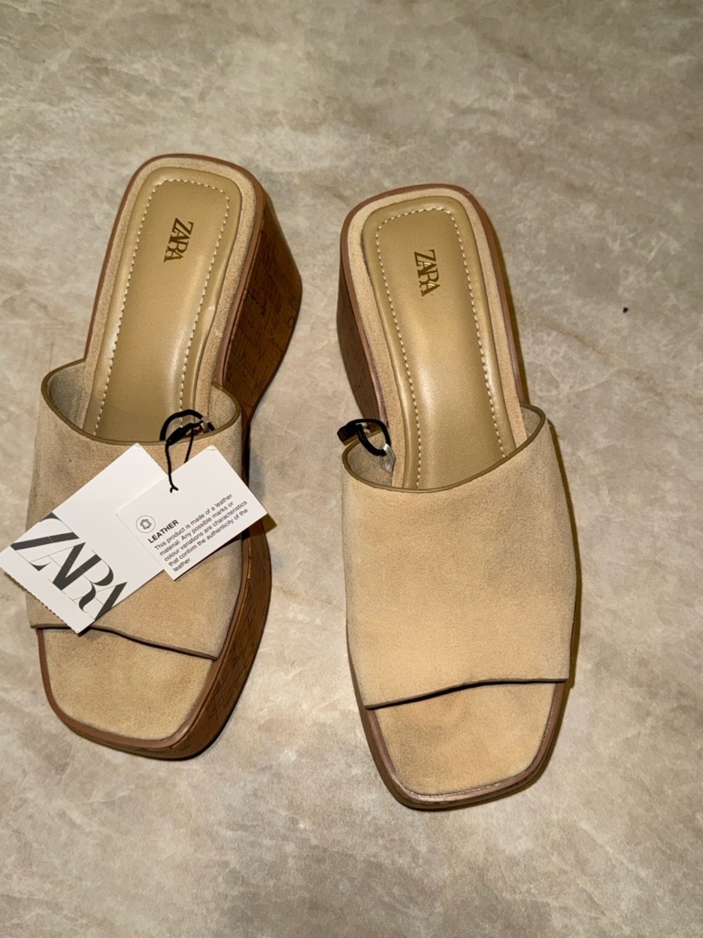 ZARA Tan Suede Platform Slide Mules
